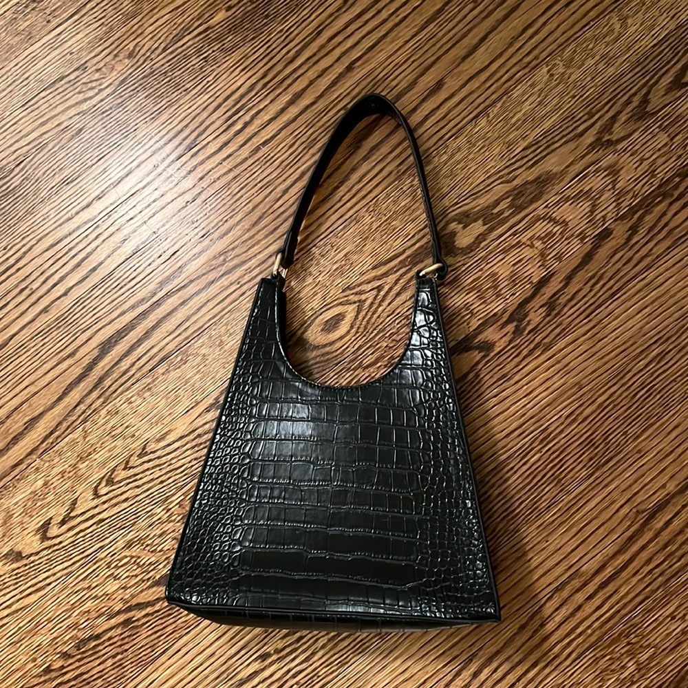 Free People Black Vegan Leather Croc Shoulder bag